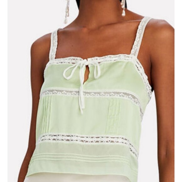 LoveShackFancy Sunny Lace Trimmed Pintucked Camisole light green - Picture 1 of 9